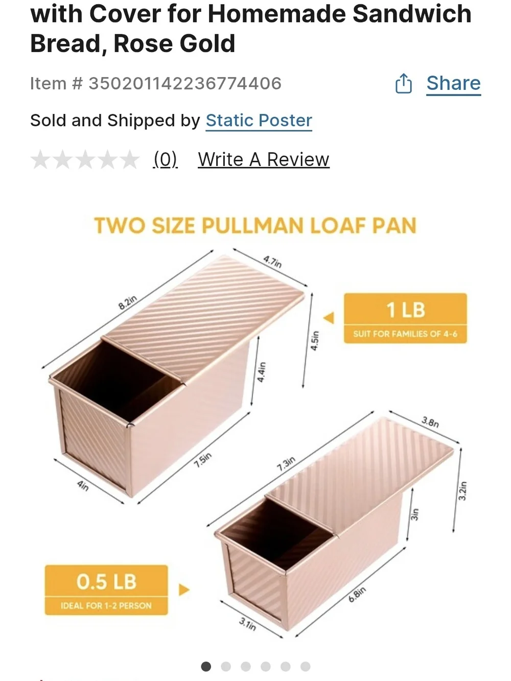 2pc Rose Gold Pullman Loaf Pan Set w/ Lids Nonstick Bread Pans